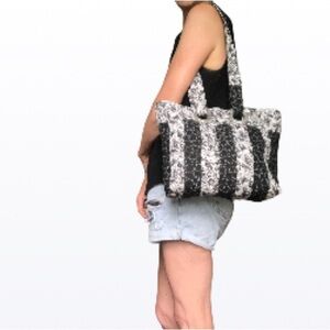 Specially Handmade  By Mona black & white canvas crossbody tote handbag